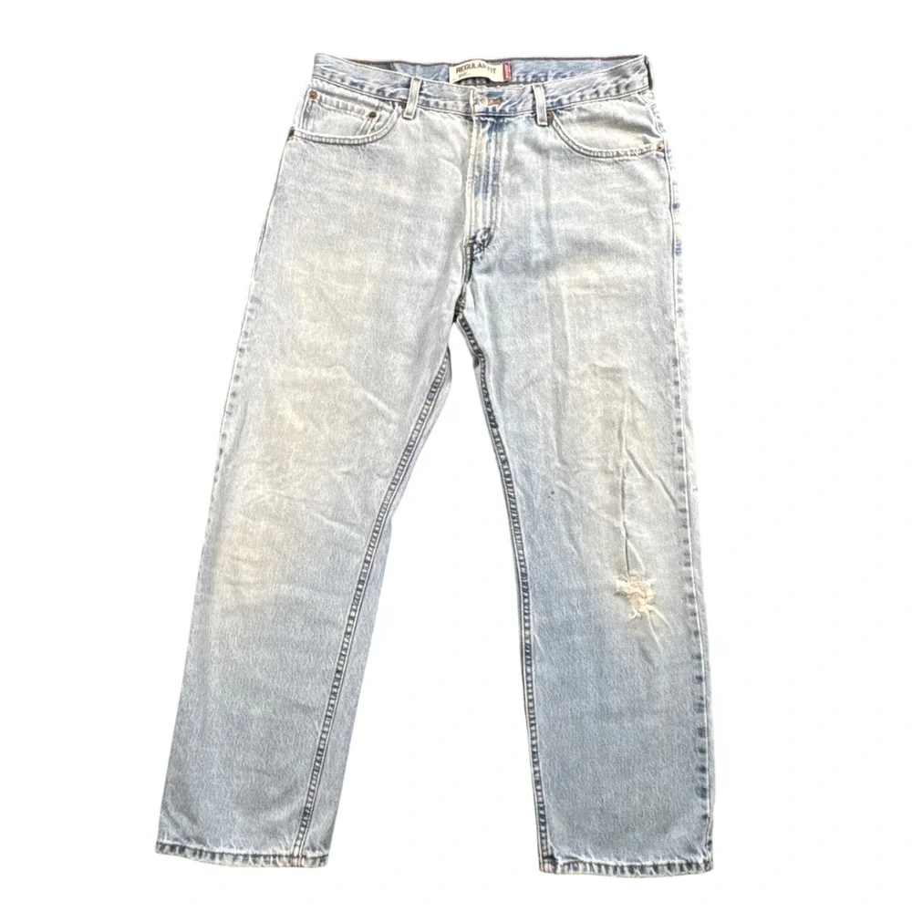 VTG Levi's 505 Regular Fit Jeans Mens W36 L30 Light Wash Blue Denim Straight Leg